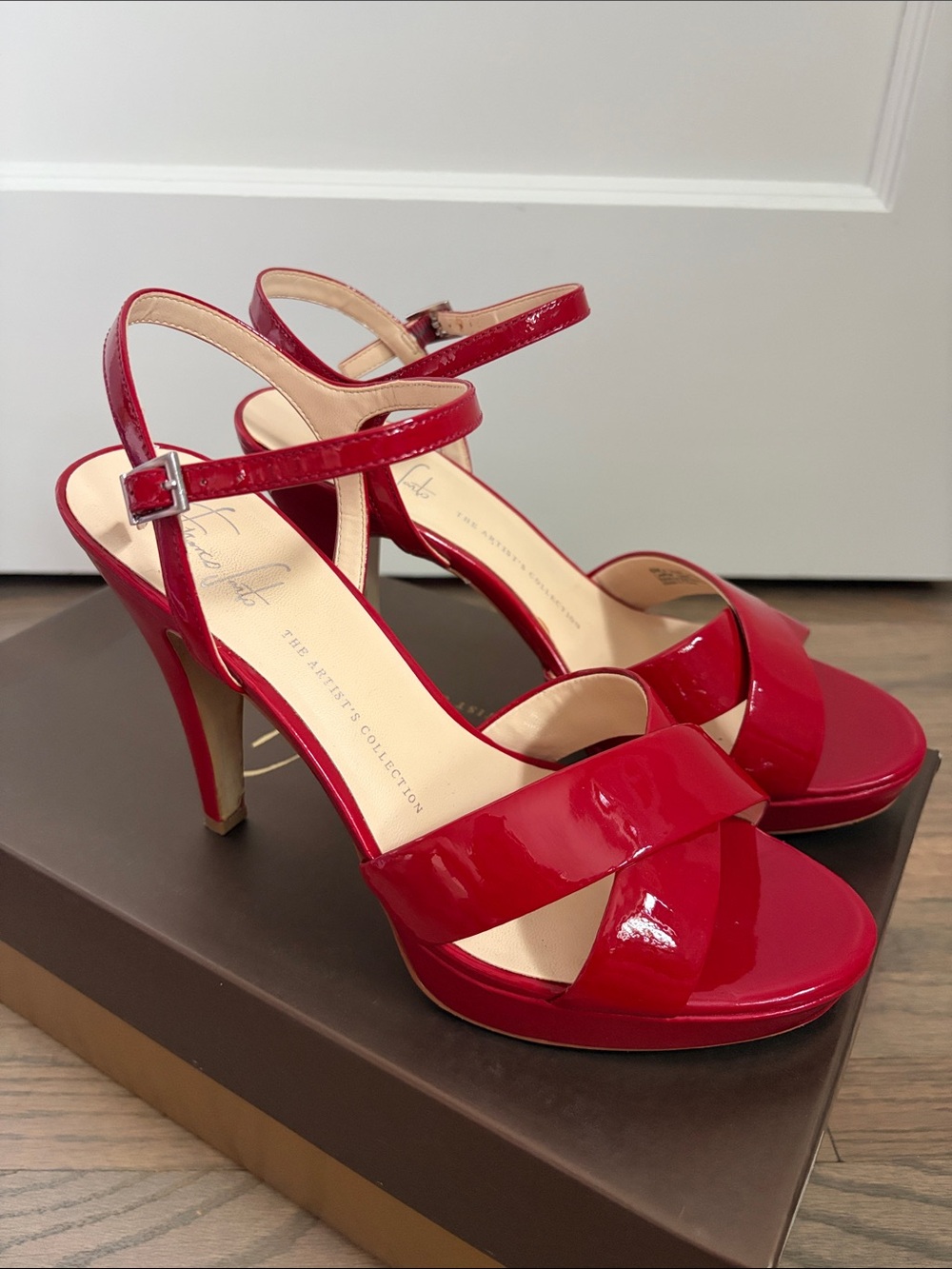Franco Sarto Vaunt Scarlet Patent High Heel Platform Sandals with Ankle Strap -8